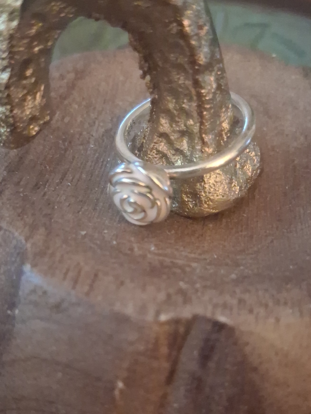 Pandora Silver Ring with White Rose Enamel